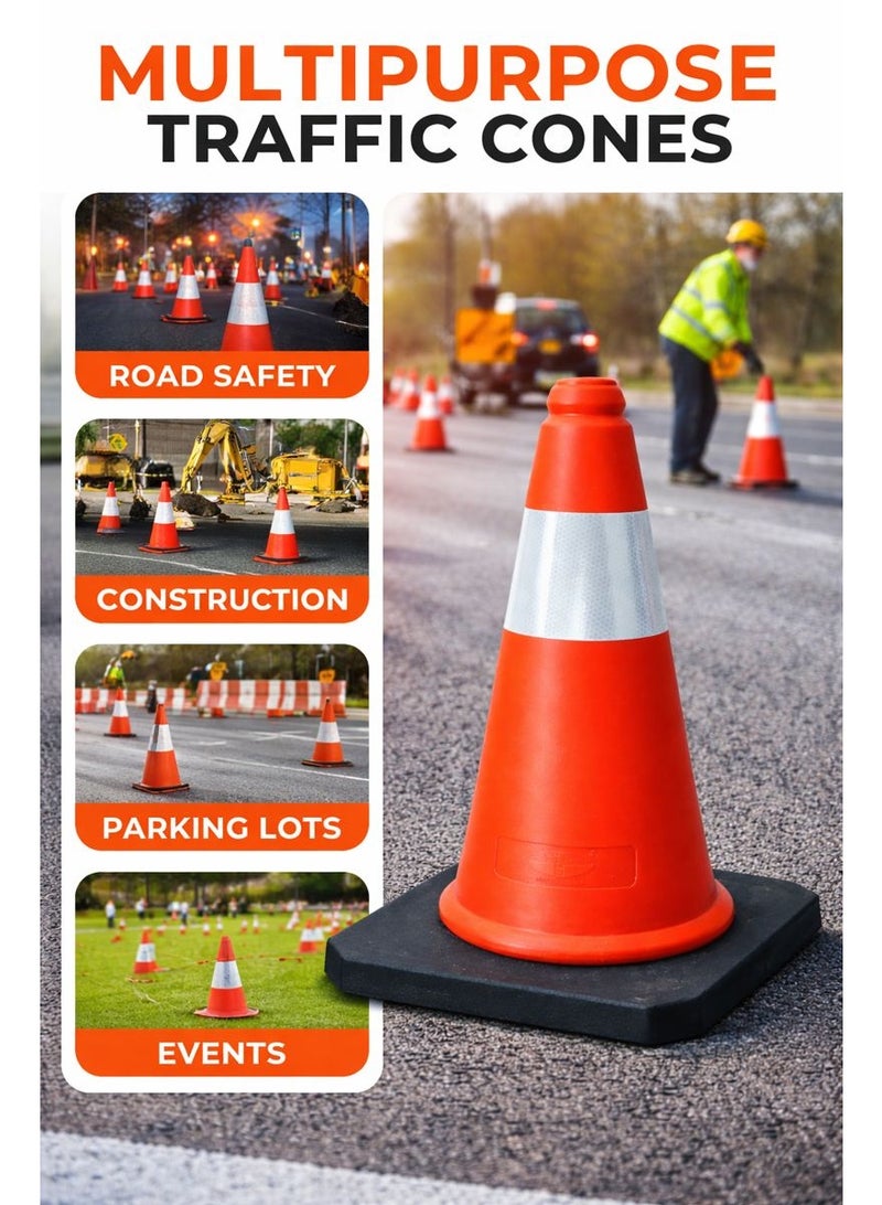 Workland قمع سلامة المرور 50 سم مع شريط عاكس - قمع طريق من PVC ثقيل مع قاعدة مطاطية للبناء، مواقف السيارات والفعاليات - Image 3